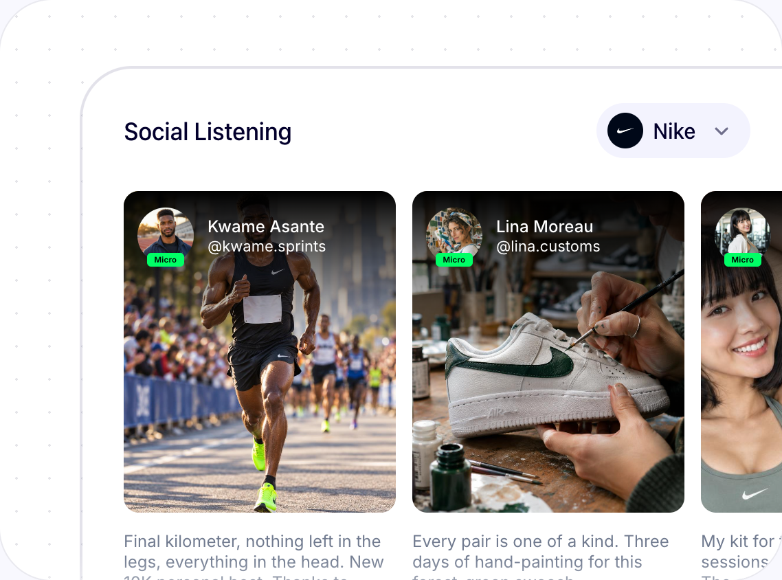 Stellar social listening: creator posts mentioning Nike